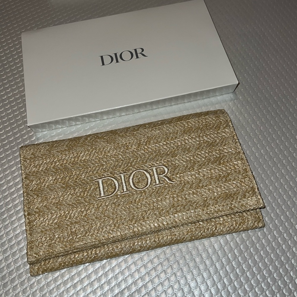 Dior Beige Woven Clutch with Embroidered Logo